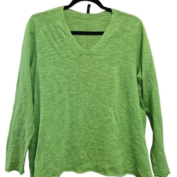 Eileen Fisher Linen Top V-Neck Long Sleeve Knit Classic Pullover Green Sz 1X - Picture 5 of 7